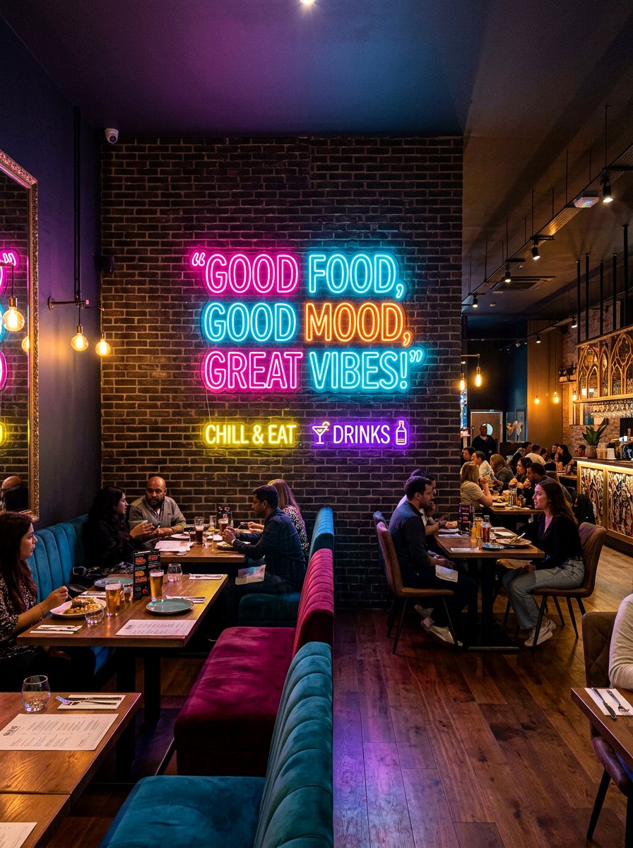 Neon wall signage - 30 boutique restaurant dining ideas