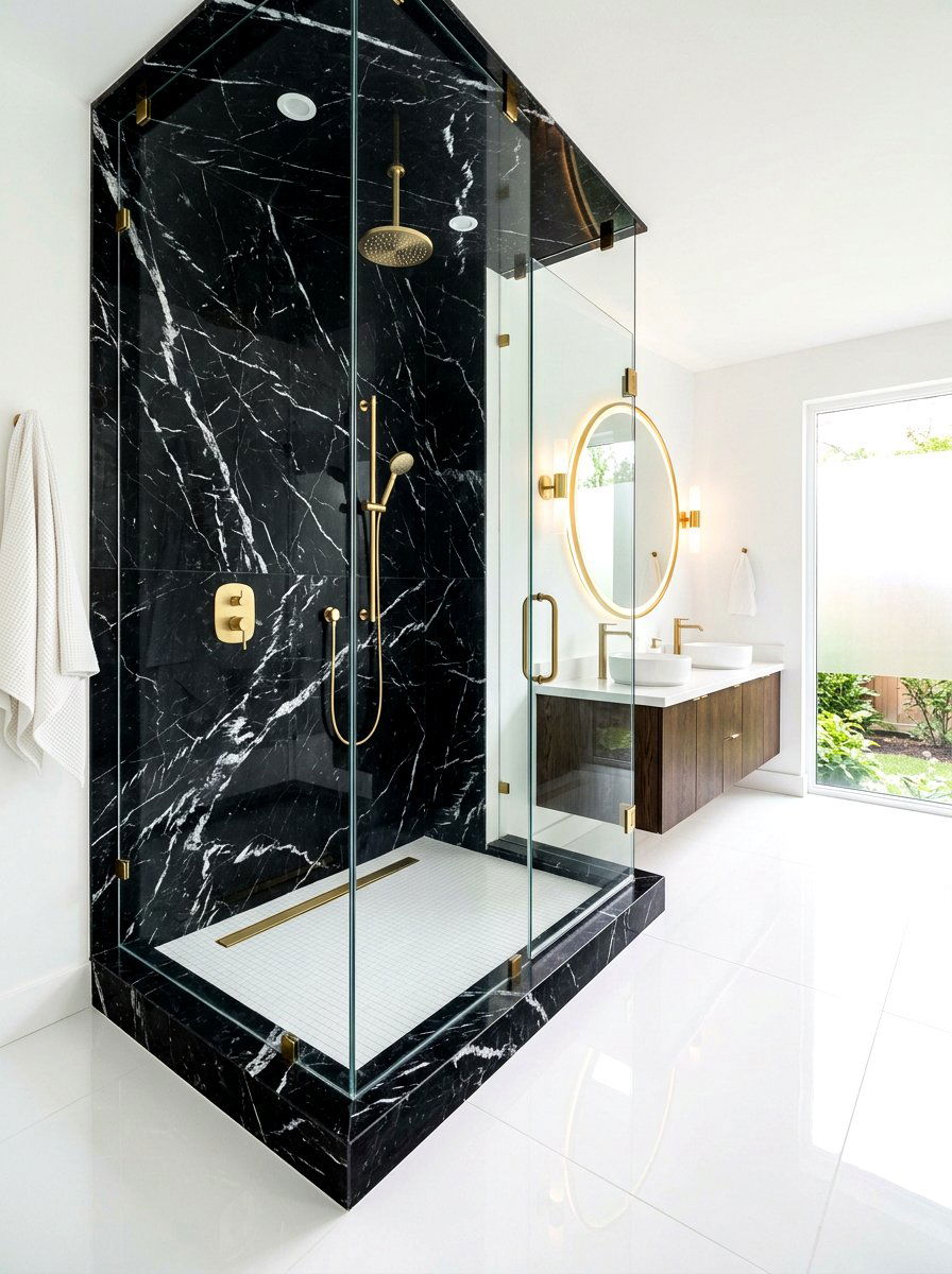 Nero Marquina Shower - 30 stone slab shower ideas