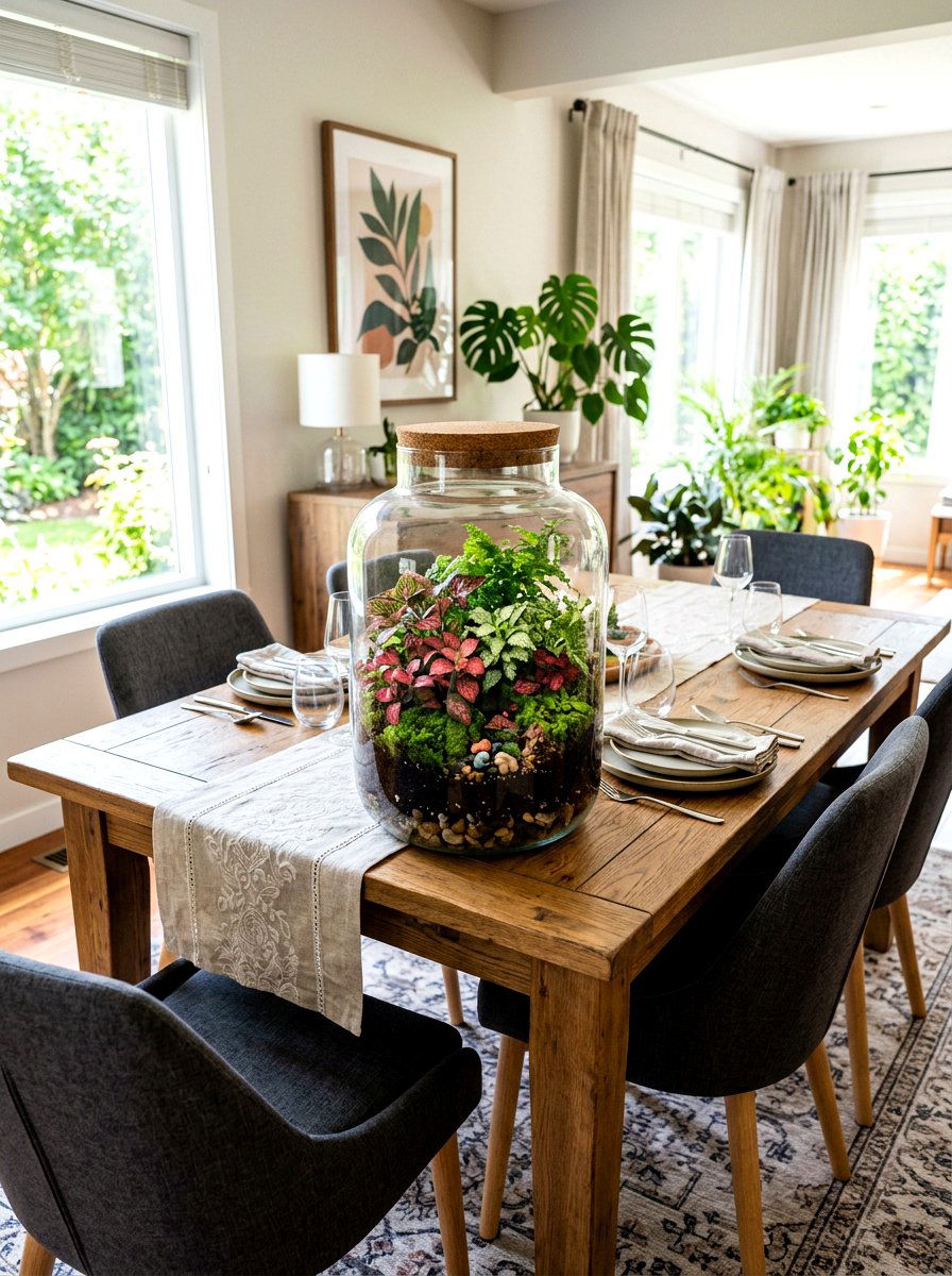 Nerve plant terrarium centerpiece - 30 low light indoor plant decor ideas