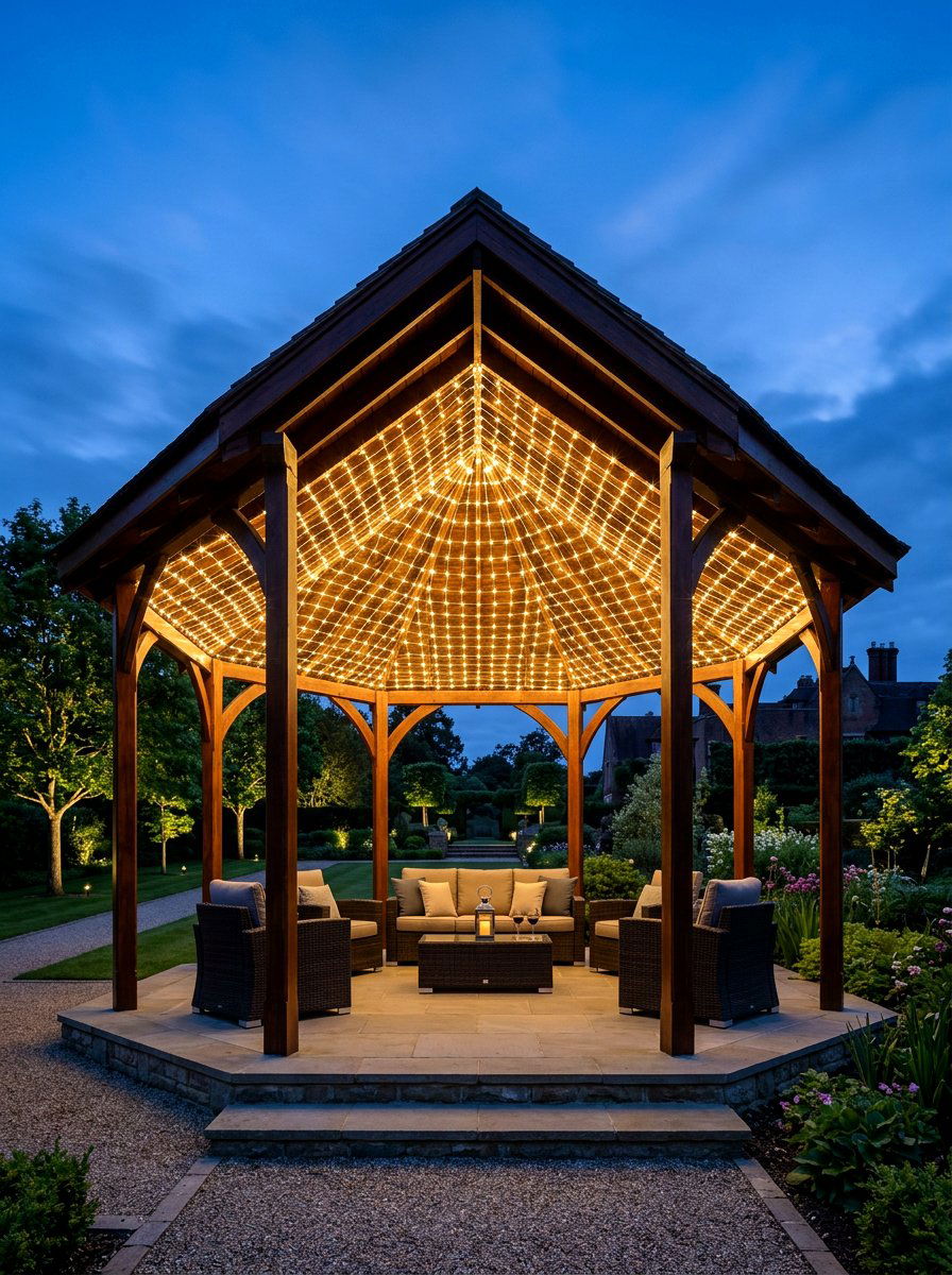 Net Lights Gazebo - 30 gazebo lighting ideas