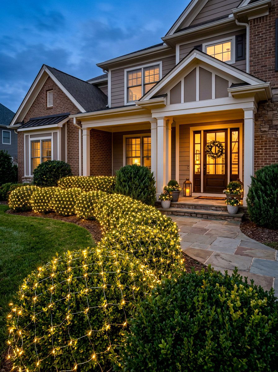 Net lights for bushes - 30 front porch winter glow ideas