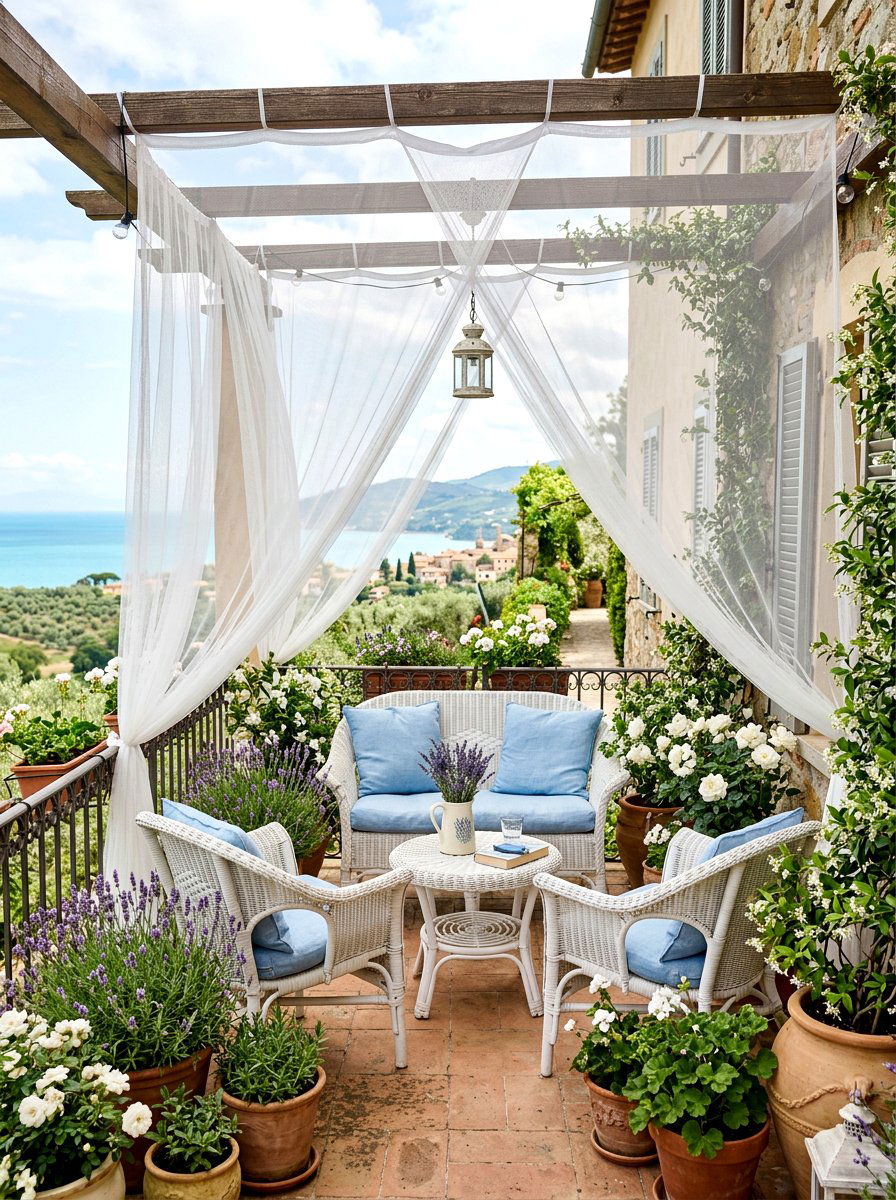 Netting Mosquito Balcony Curtains - 30 balcony privacy curtain ideas