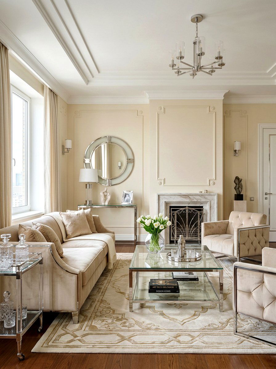 Neutral Art Deco living room palette - 30 art deco living room ideas