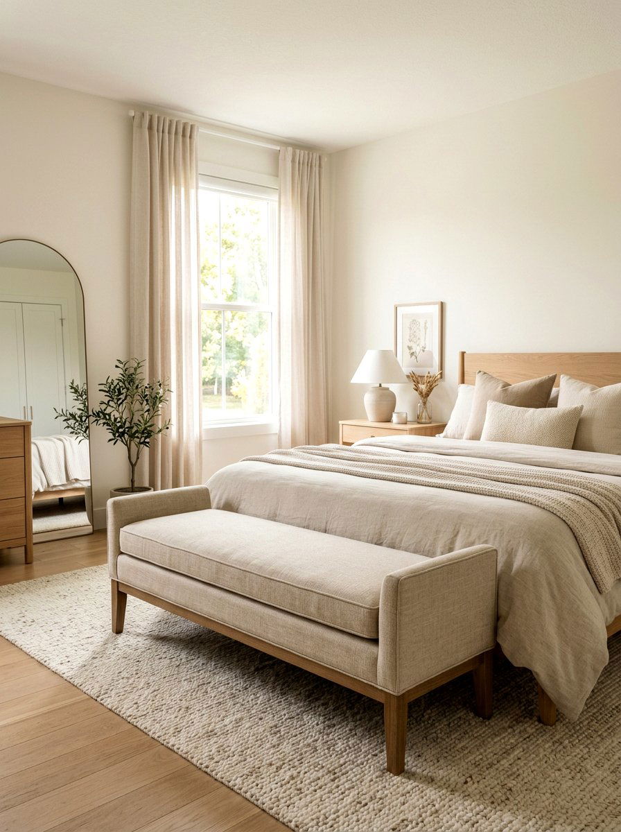 Neutral Bedroom With Linen Bench - 30 bedroom bench ideas