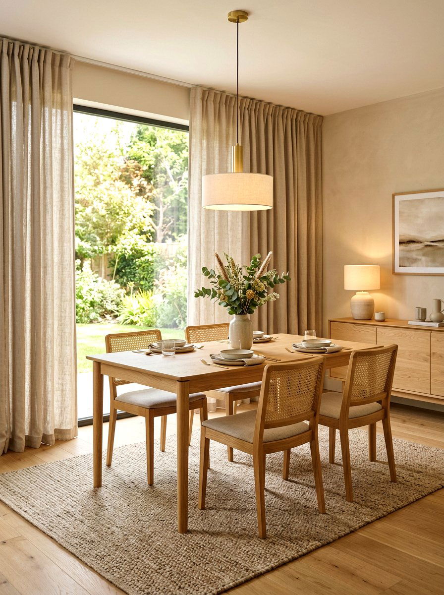 Neutral Beige Drapery Panels - 30 dining room drapery ideas
