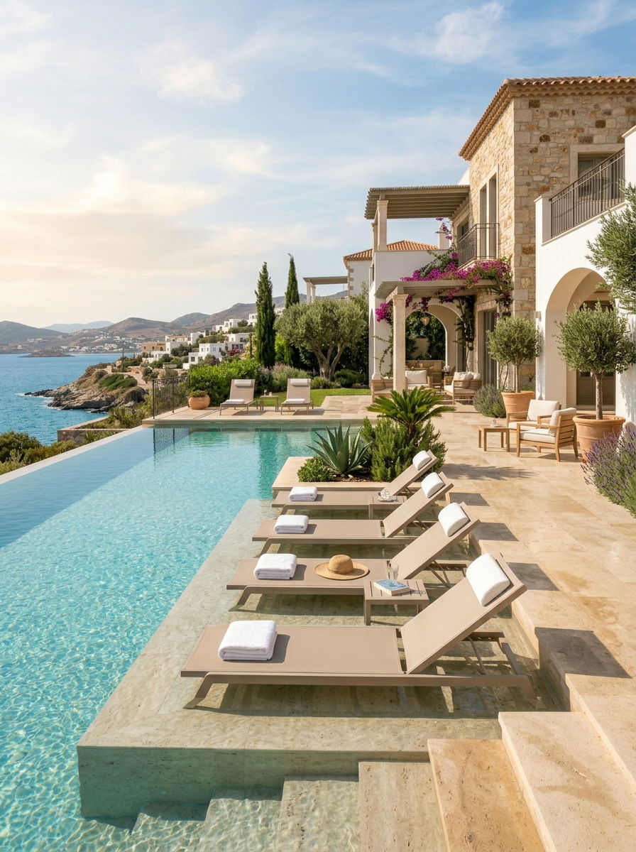 Neutral Beige Ledge Lounger Terrace Design - 30 pool ledge lounger ideas