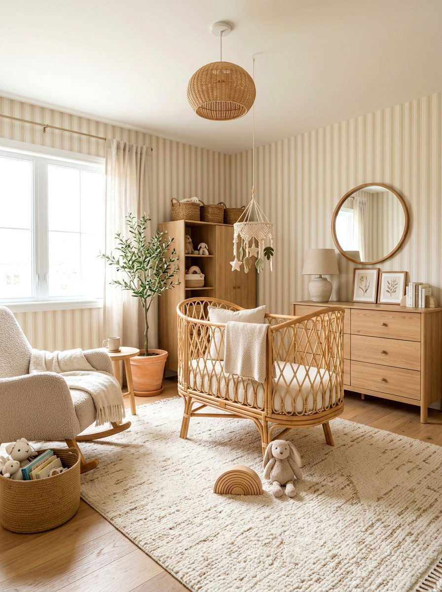 Neutral Beige Stripe Nursery - 30 stripe nursery wallpaper ideas