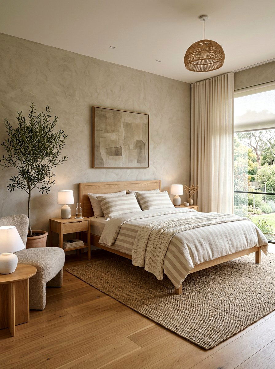 Neutral Beige Striped Linens - 30 candy stripe bedroom ideas