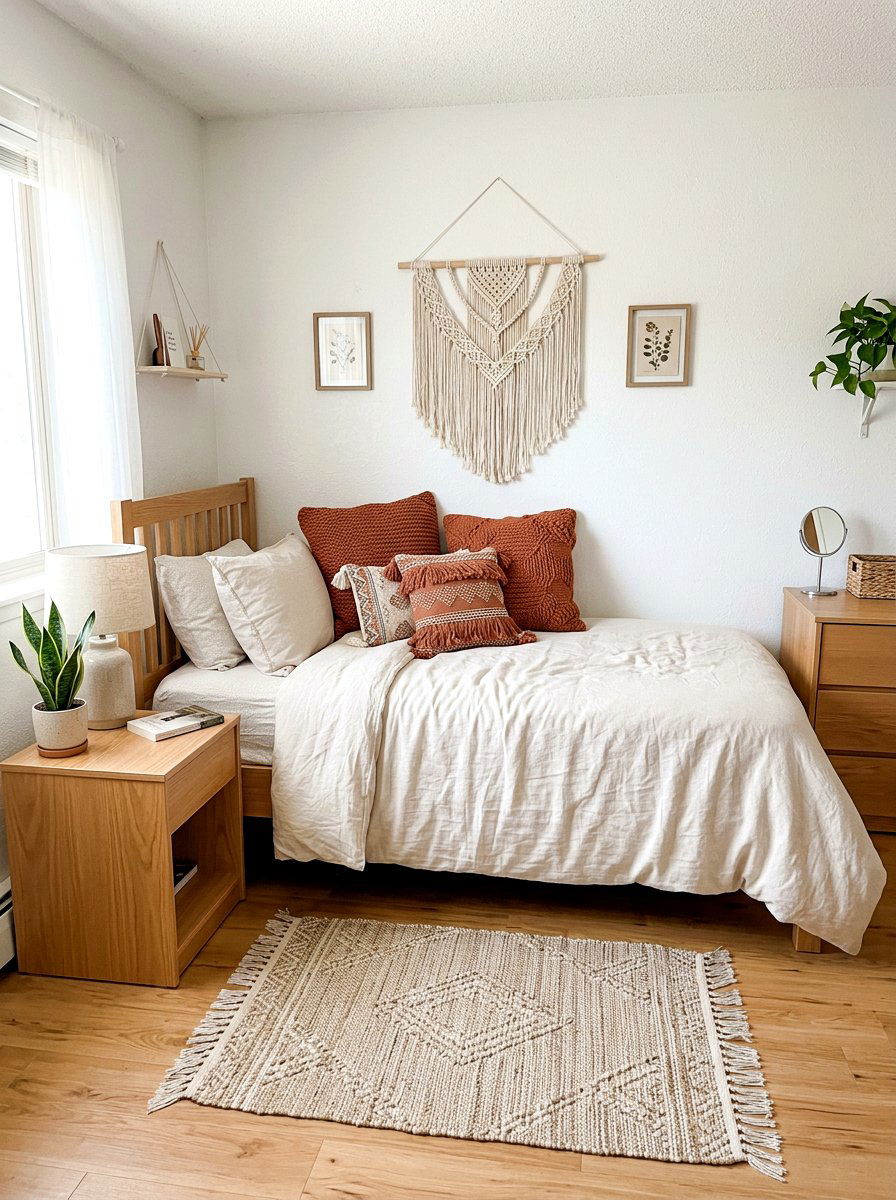 Neutral Boho Dorm Bedding - 30 dorm bed ideas
