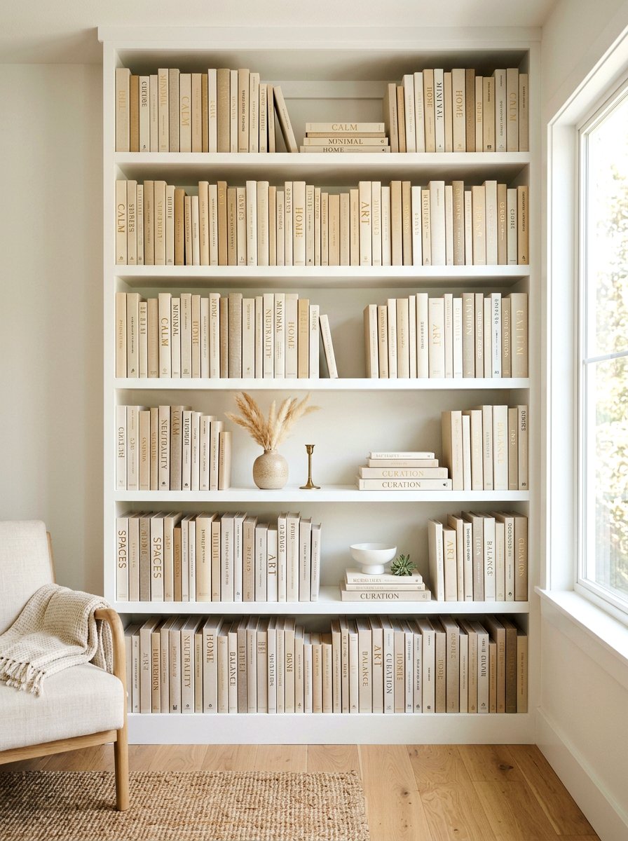 Neutral Book Stack Shelf - 30 winter shelf styling ideas