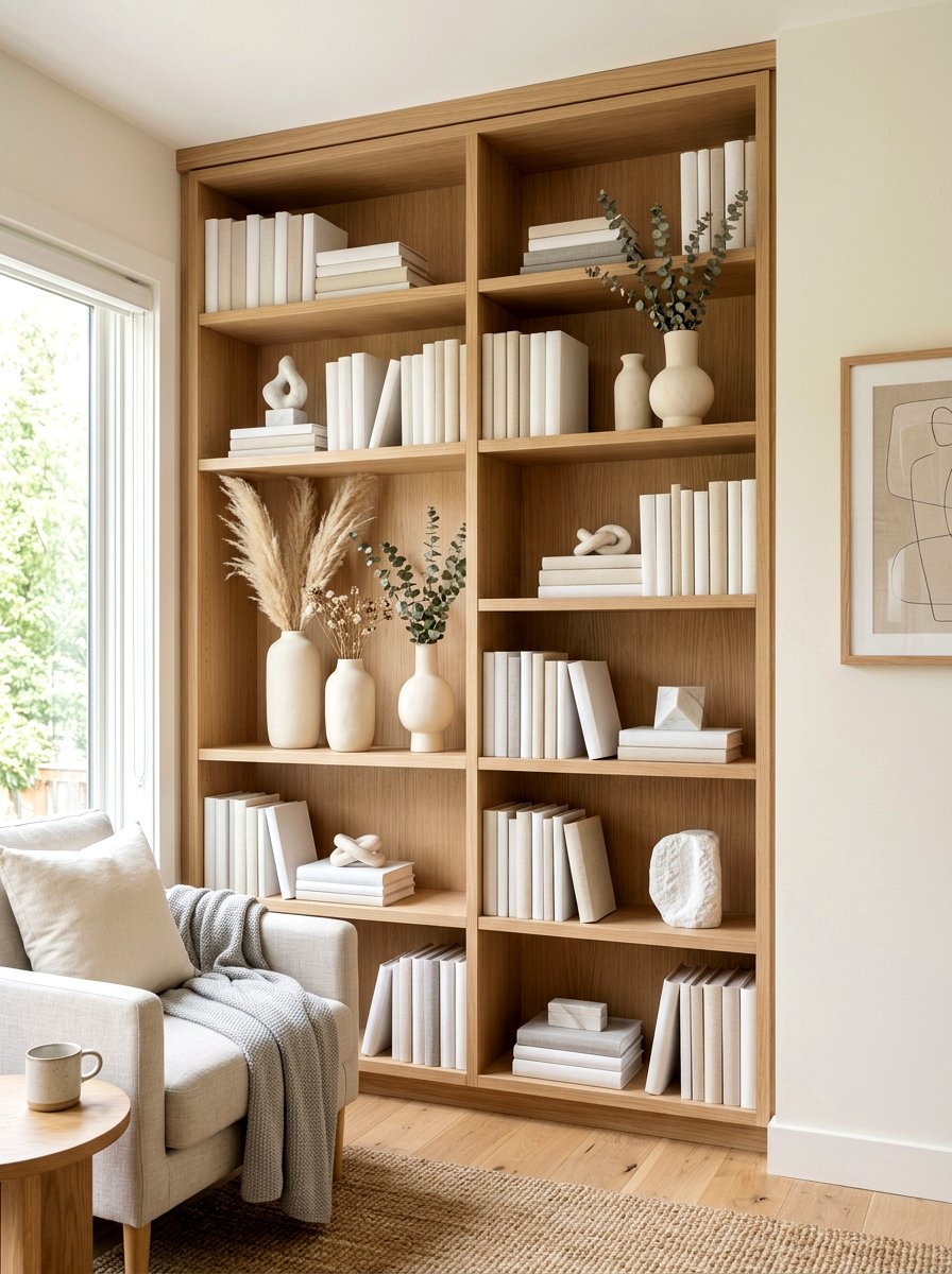 Neutral Bookshelf Decor - 30 shelf styling for Instagram ideas