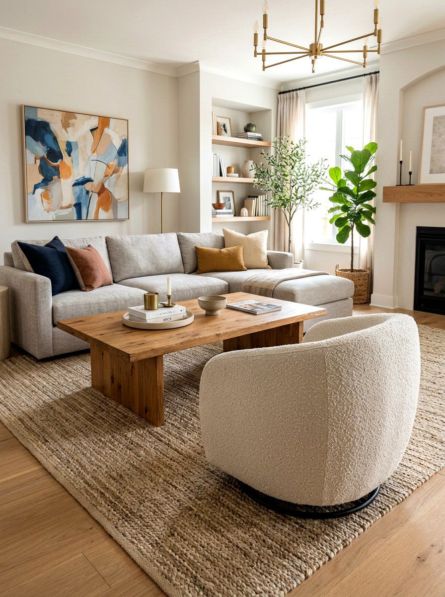 Neutral Boucle Swivel Chair - 30 boucle living room ideas