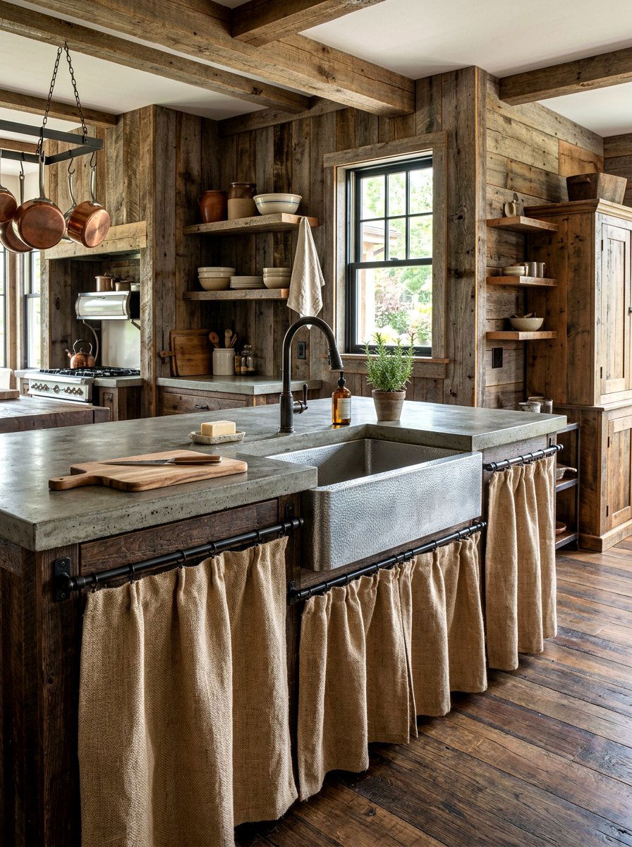 Neutral Burlap Sink Skirt - 30 sink skirt kitchen ideas