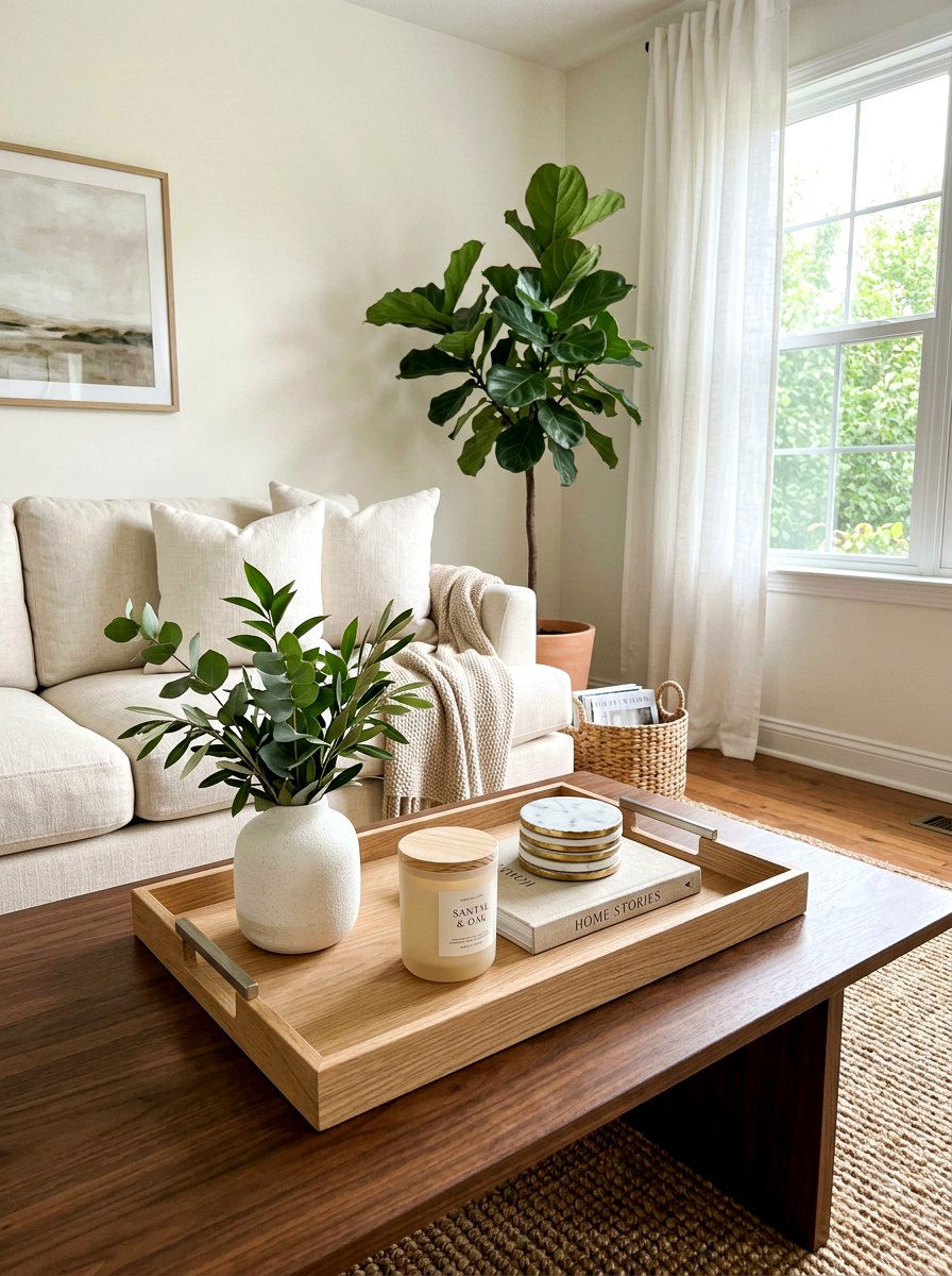 Neutral Coffee Table Tray - 30 coffee table styling ideas