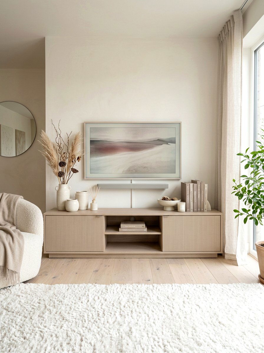 Neutral Color Media Console - 30 media console styling ideas