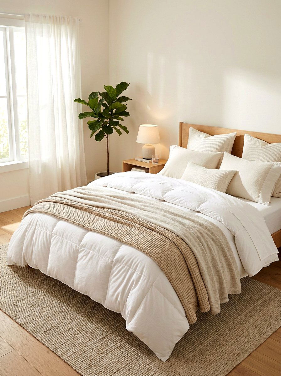Neutral Cotton Bedding Layers - 30 soft minimal apartment ideas