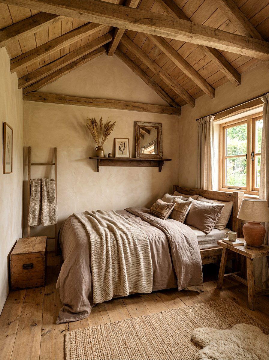 Neutral Earth Tones - 30 tiny cottage bedroom ideas