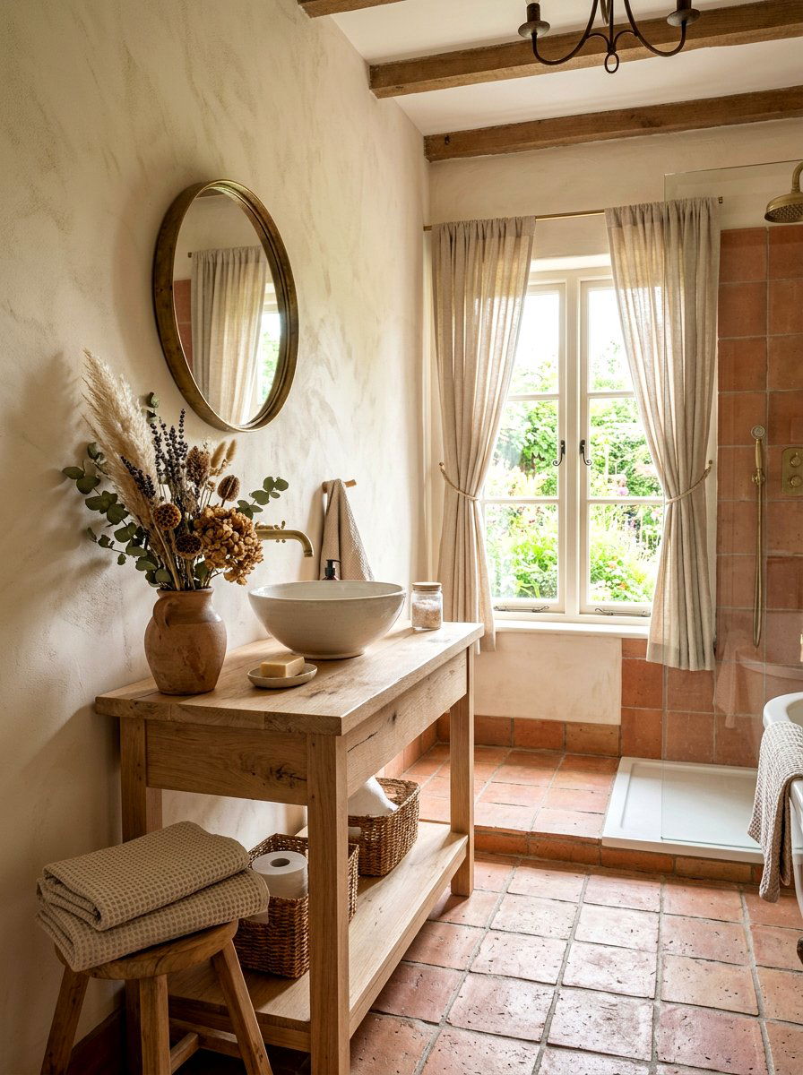 Neutral Earthy Cottage Bathroom - 30 cottagecore bathroom ideas