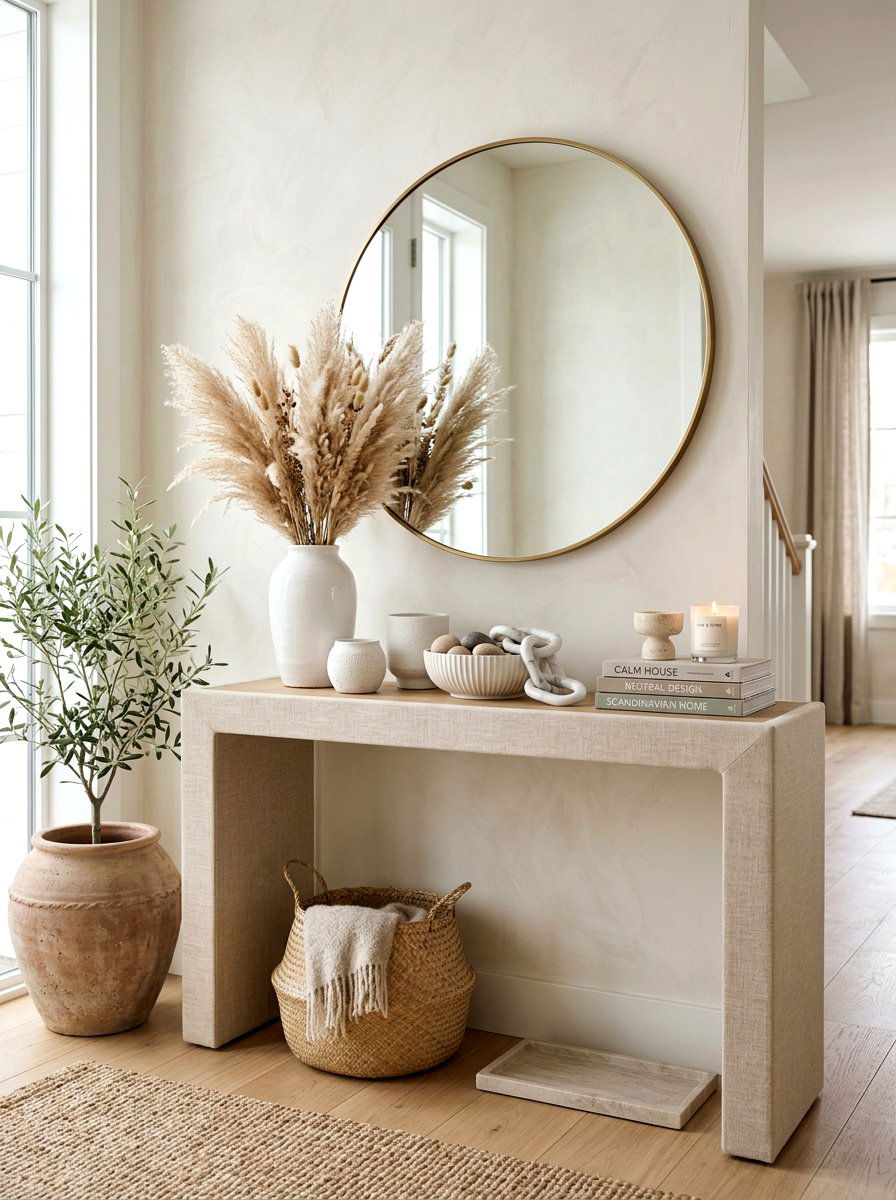 Neutral Entry Table - 30 everyday entry table decor ideas