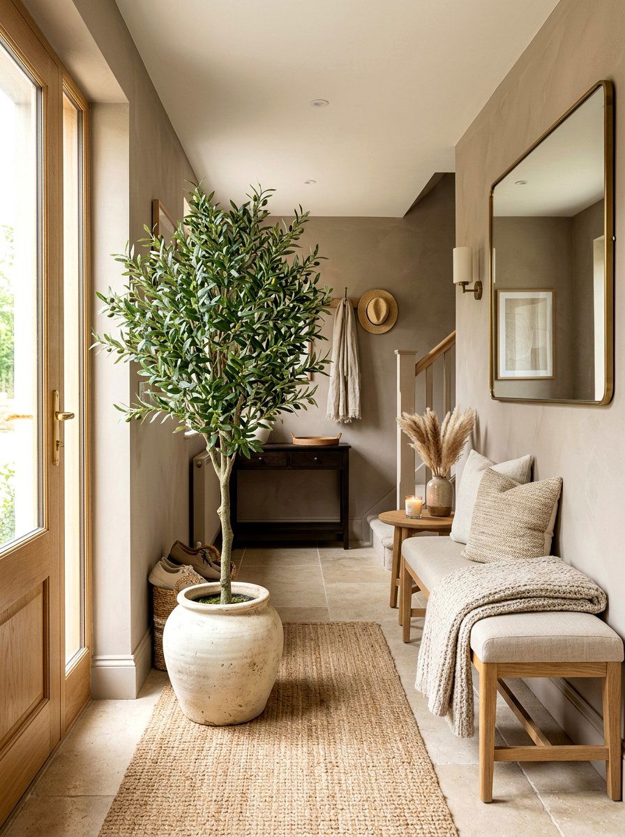 Neutral Entryway Olive Tree - 30 olive tree entry ideas