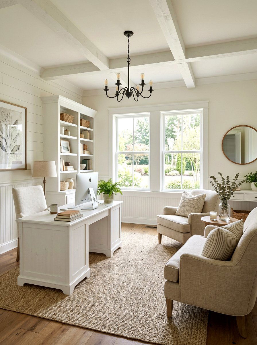 Neutral Farmhouse Office - 30 farmhouse home office ideas