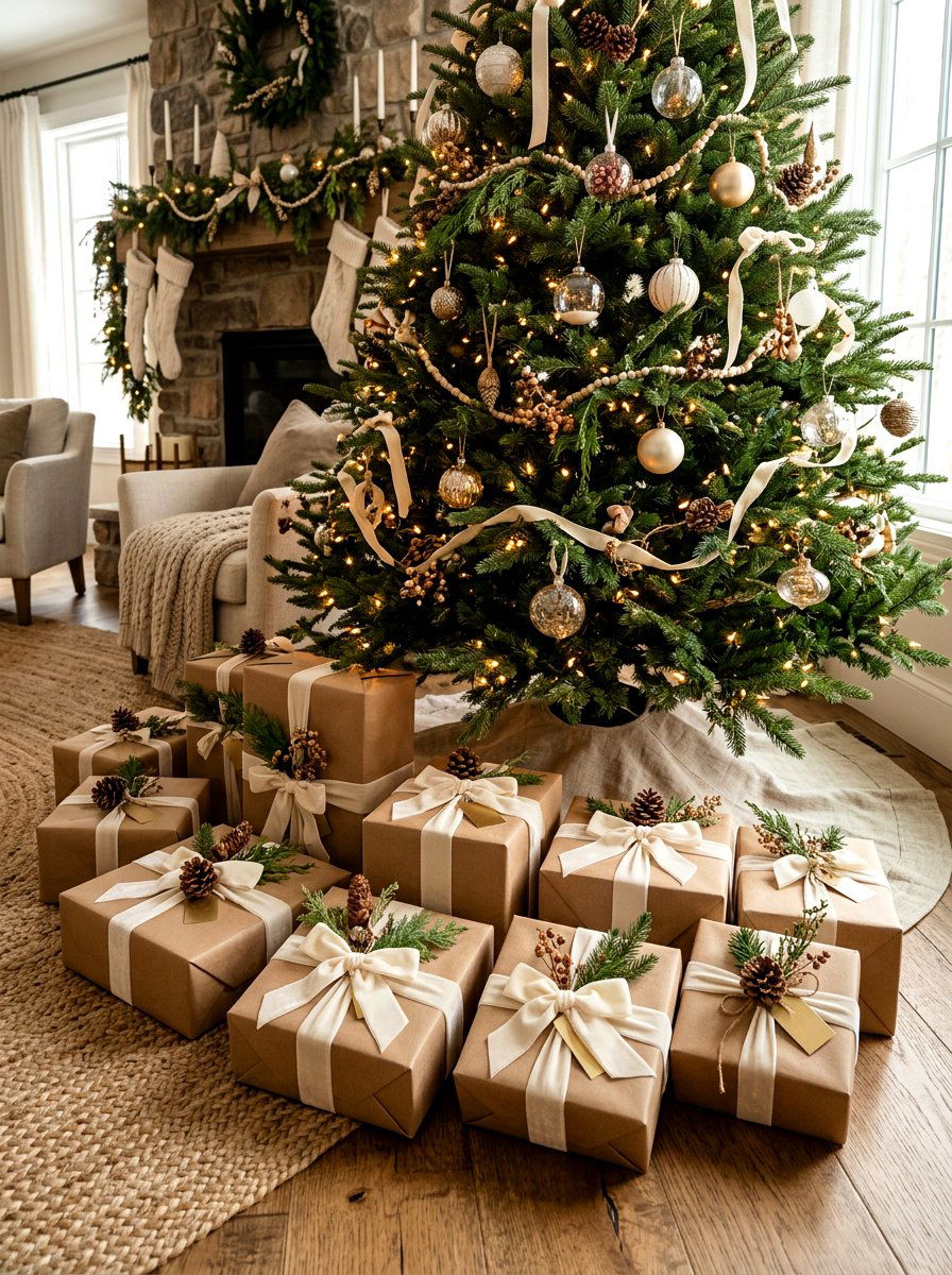 Neutral Gift Wrap - 30 neutral holiday decor ideas