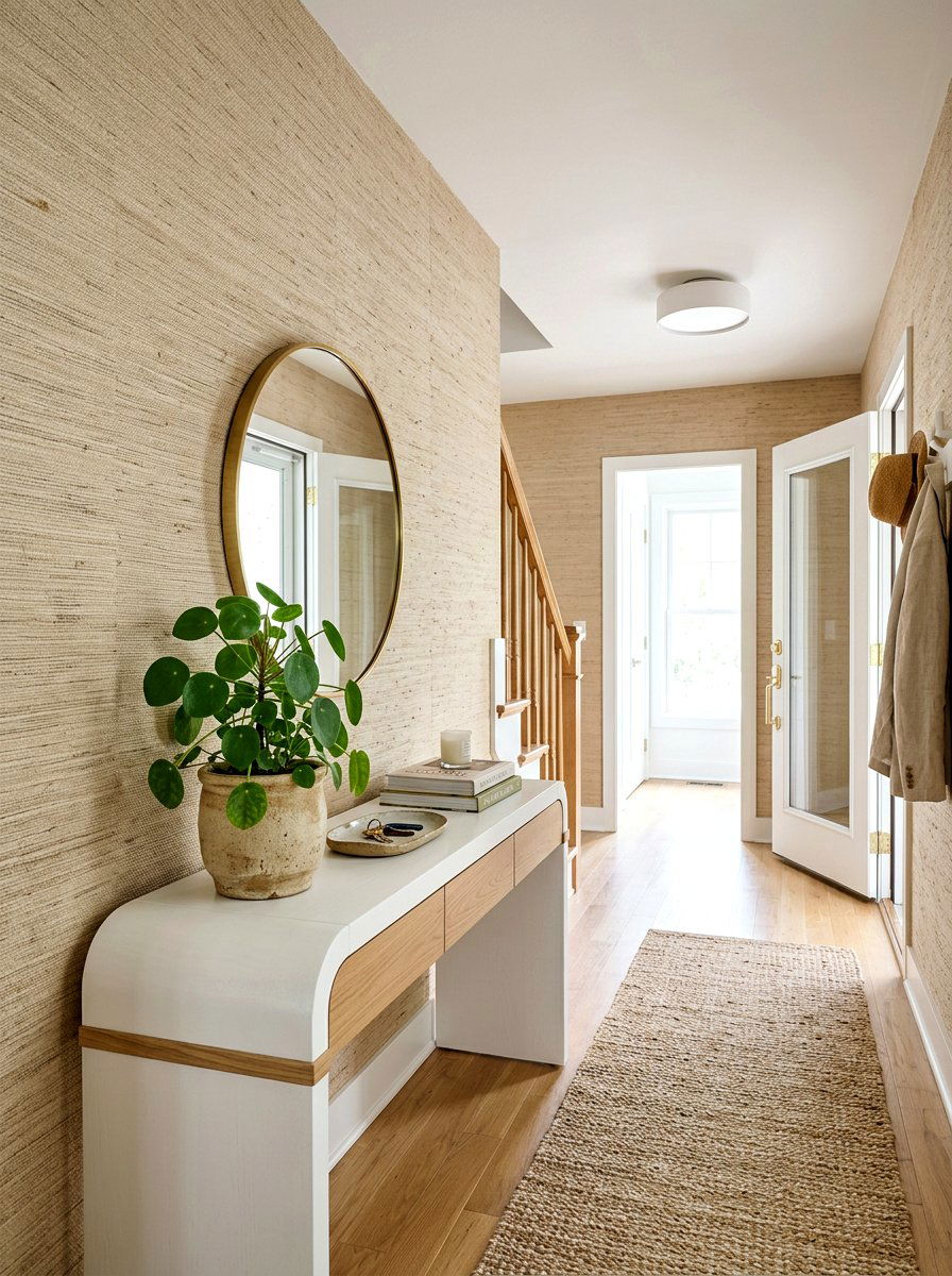 Neutral Grasscloth Wallpaper - 30 modern entryway ideas