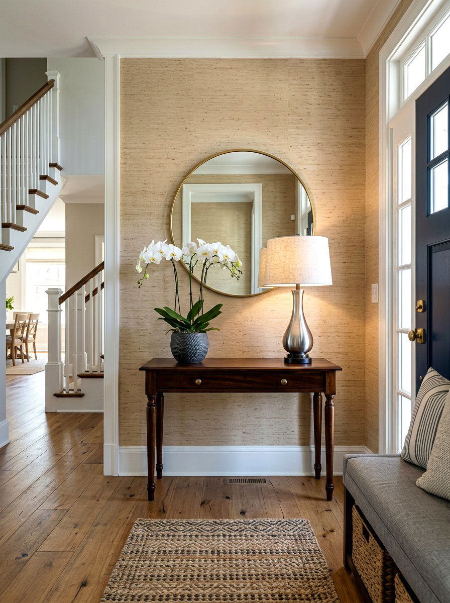 Neutral Grasscloth Wallpaper - 30 Hamptons entryway ideas