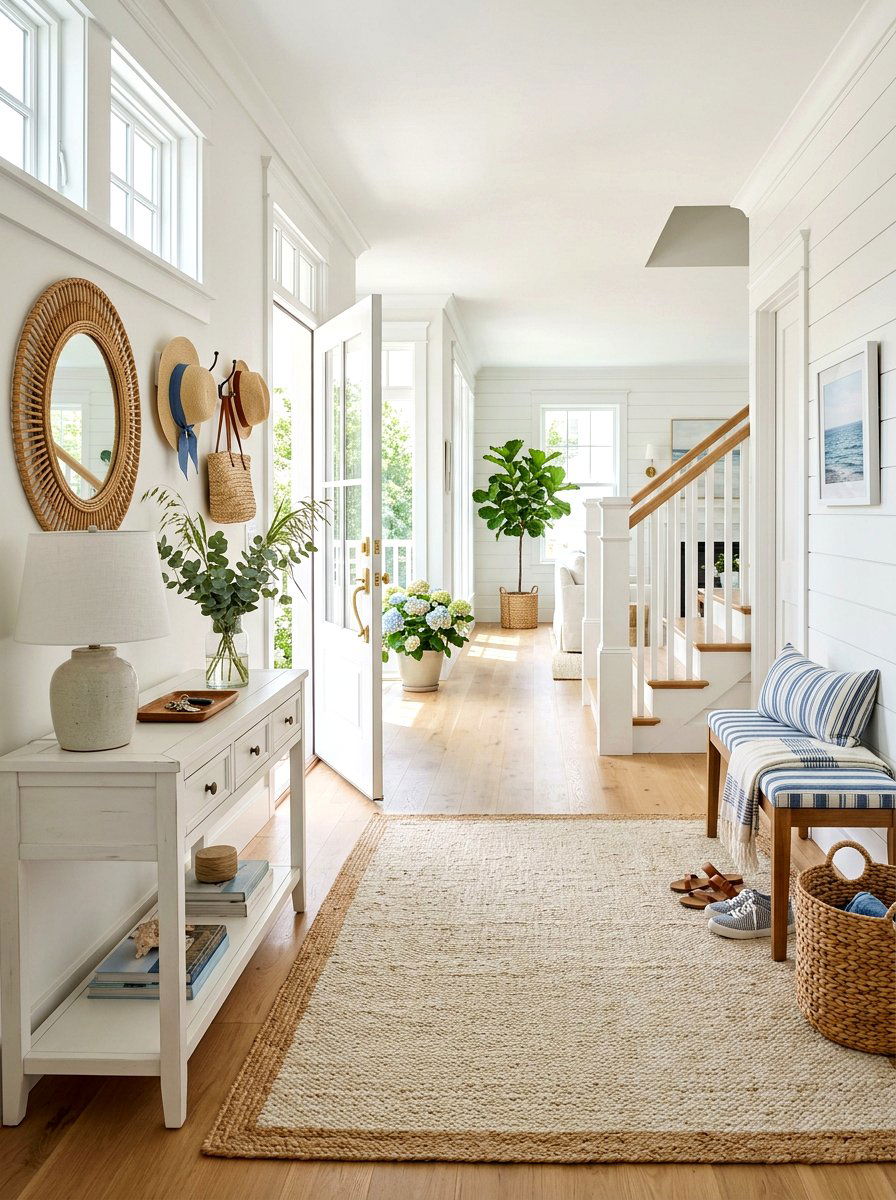 Neutral Jute Area Rug - 30 Nancy Meyers entryway ideas