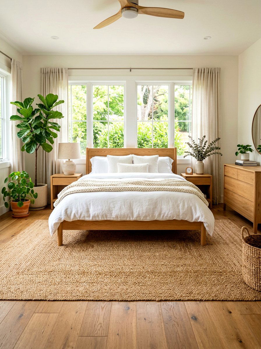 Neutral Jute Rug - 30 spring bedroom glow up ideas