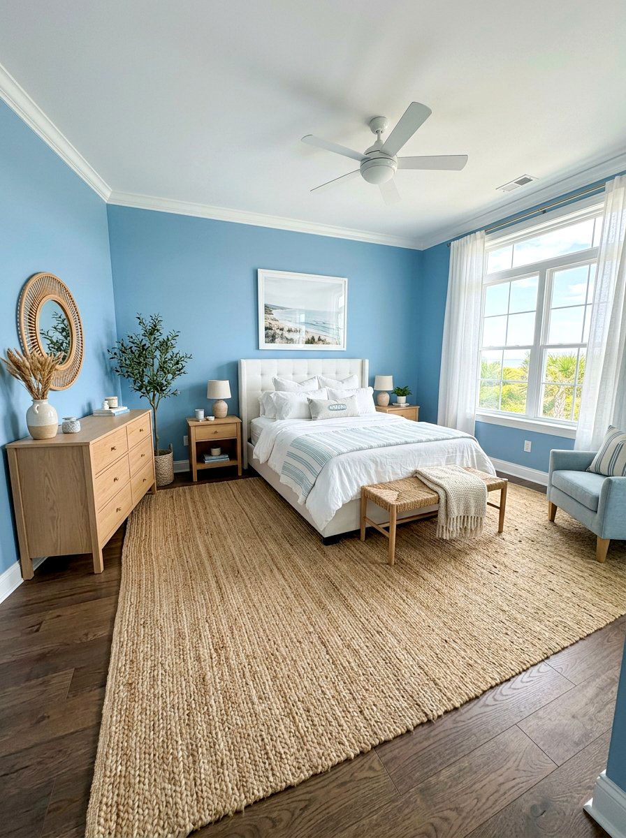 Neutral Jute Rug - 30 coastal grandmother bedroom ideas