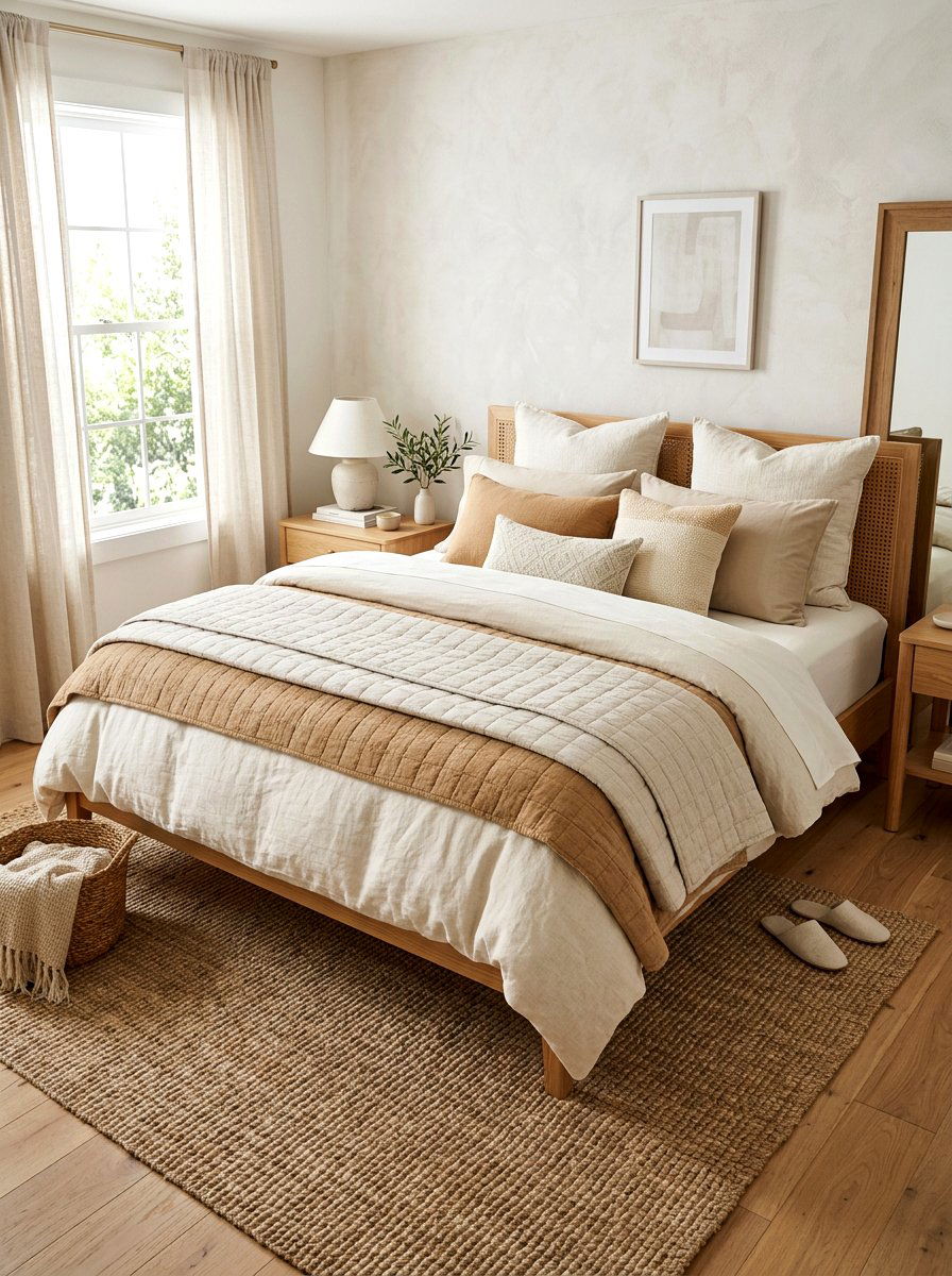 Neutral Layered Bedding - 30 cozy bedroom ideas