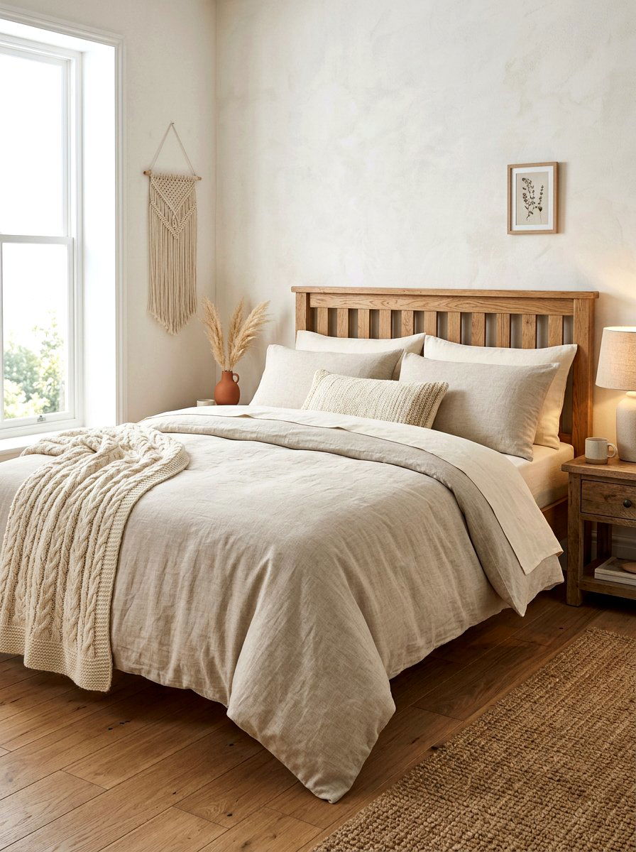 Neutral Linen Bedding Set - 30 low stimulation bedroom decor ideas