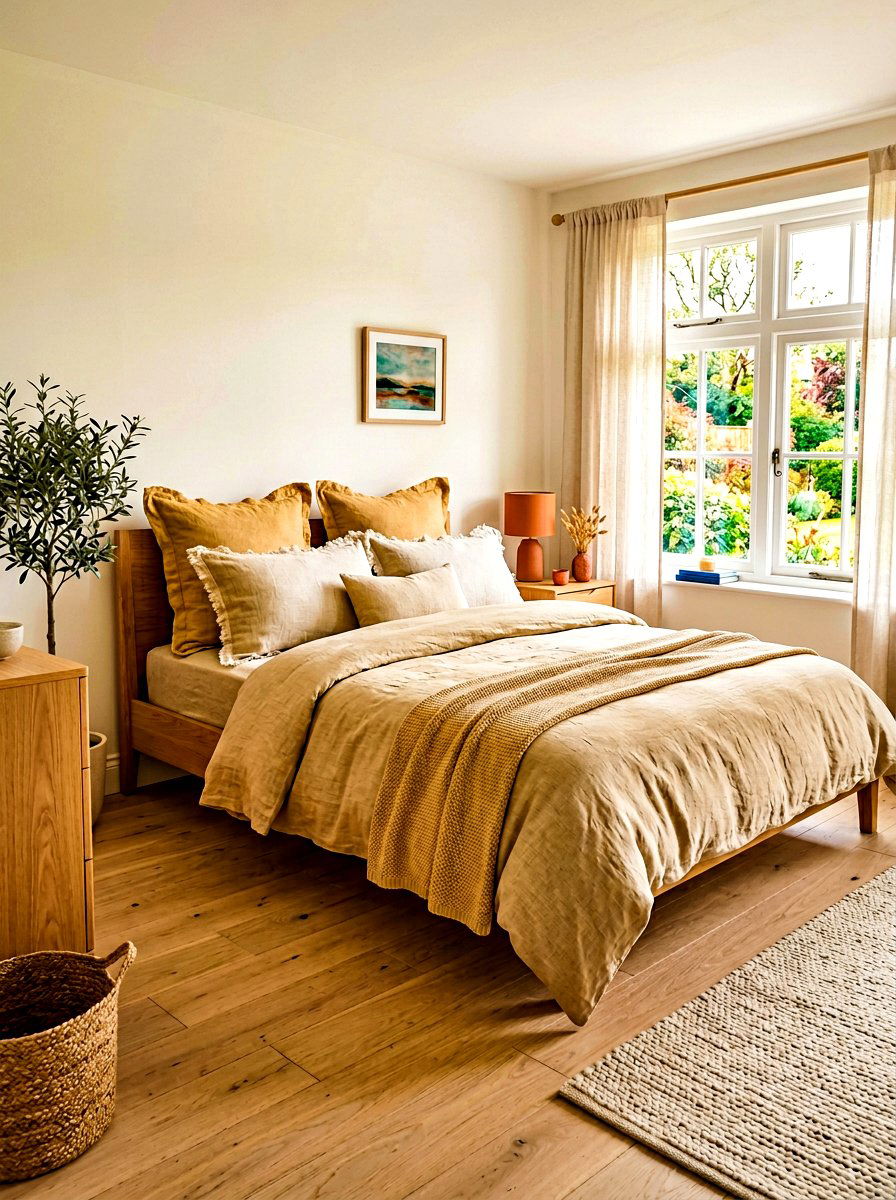 Neutral Linen Bedding Set - 30 rustic bedroom ideas