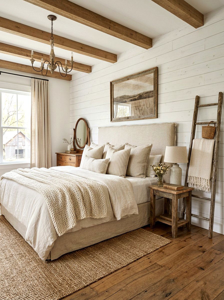 Neutral Linen Farmhouse Bedroom - 30 cottage vintage bedroom ideas