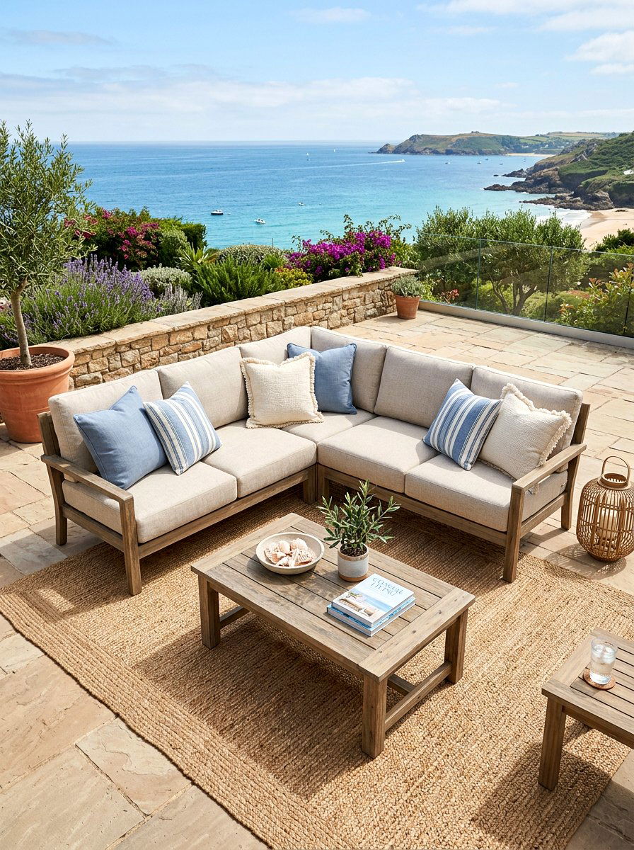 Neutral Linen Outdoor Sofa - 30 breezy coastal patio ideas