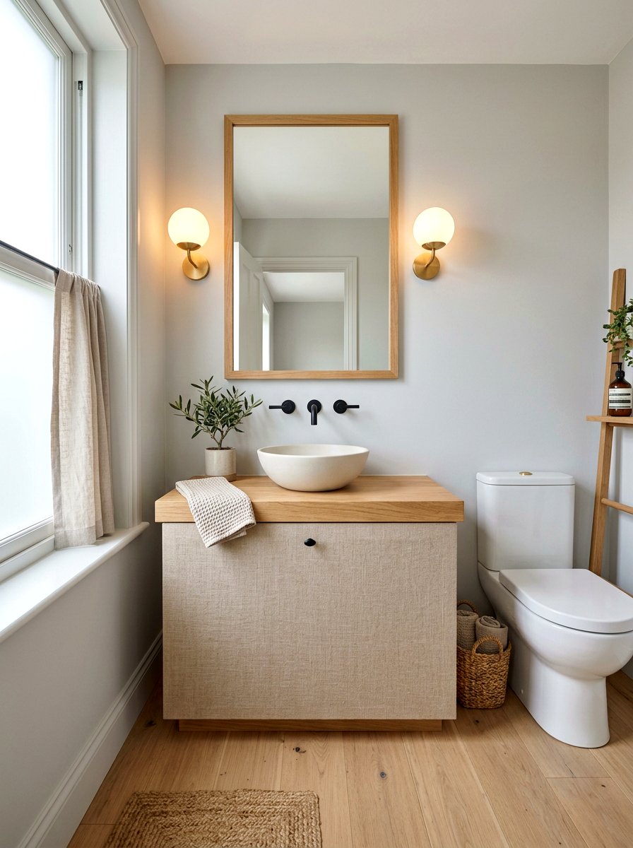 Neutral Linen Powder Room Sink - 30 skirted powder room sink ideas