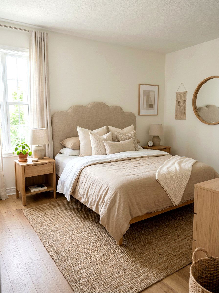 Neutral Linen Scalloped Headboard - 30 scalloped headboard ideas