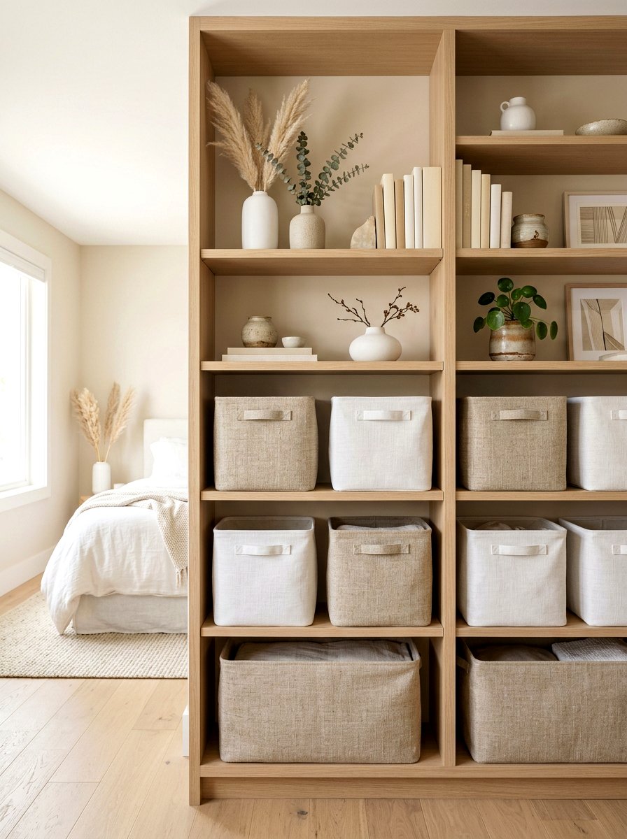 Neutral Linen Shelf - 30 spring shelf styling ideas aesthetic