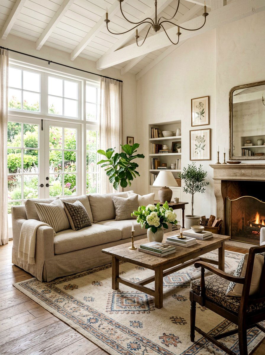 Neutral Linen Sofa Living Area - 30 French cottage decor ideas