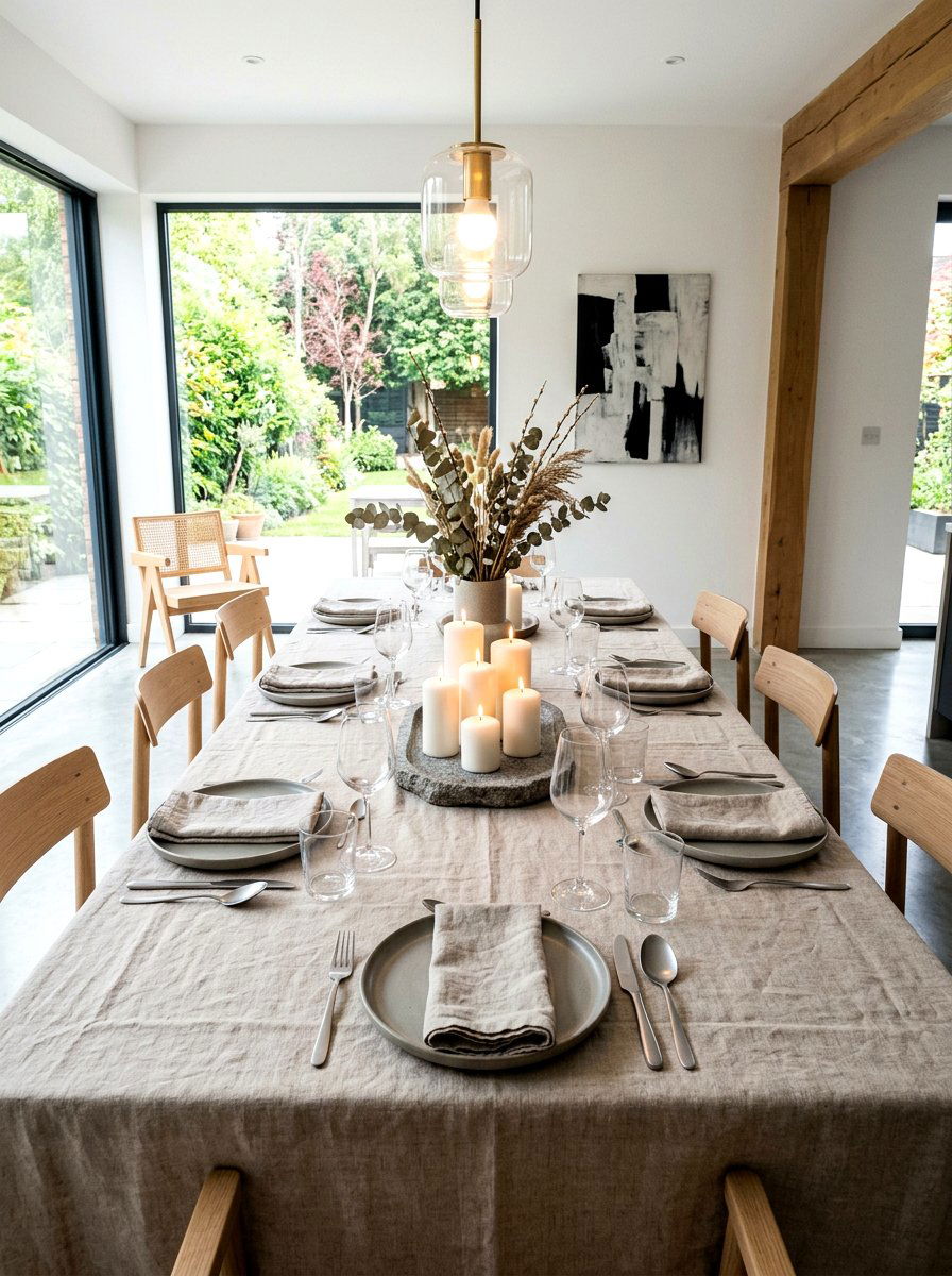 Neutral Linen Table Setting - 30 holiday dining table ideas