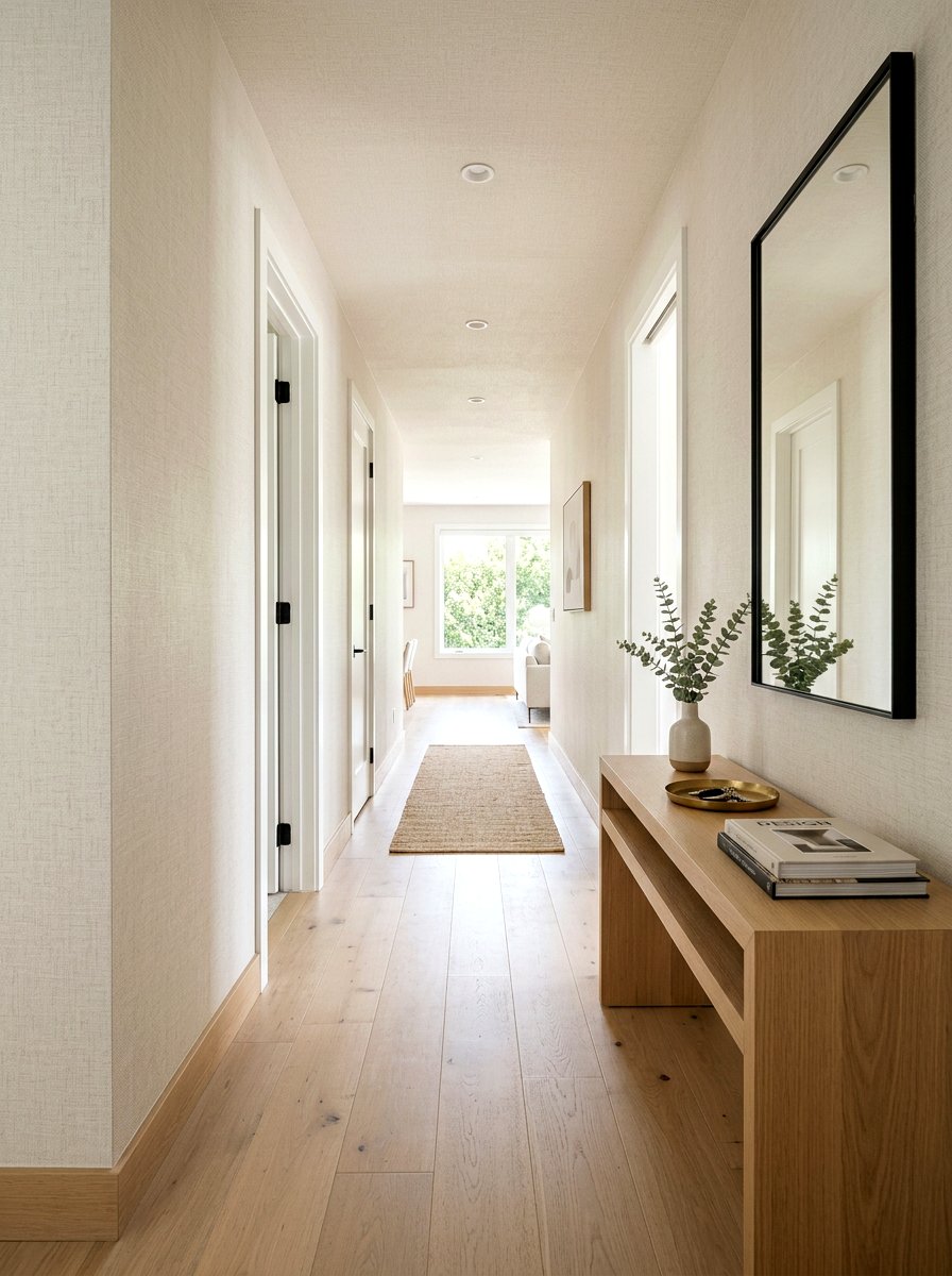 Neutral Linen Texture Hallway - 30 wallpaper decor ideas