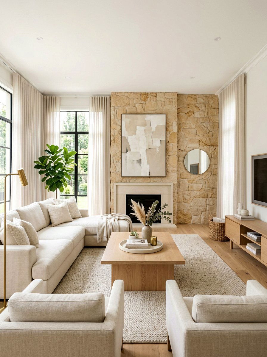 Neutral Living Room - 30 rectangle living room layout ideas