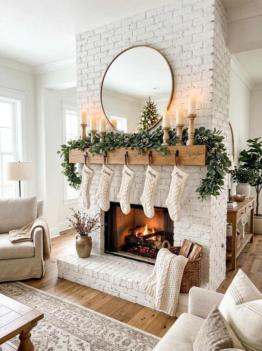 Neutral Living Room Mantel - 30 neutral holiday decor ideas