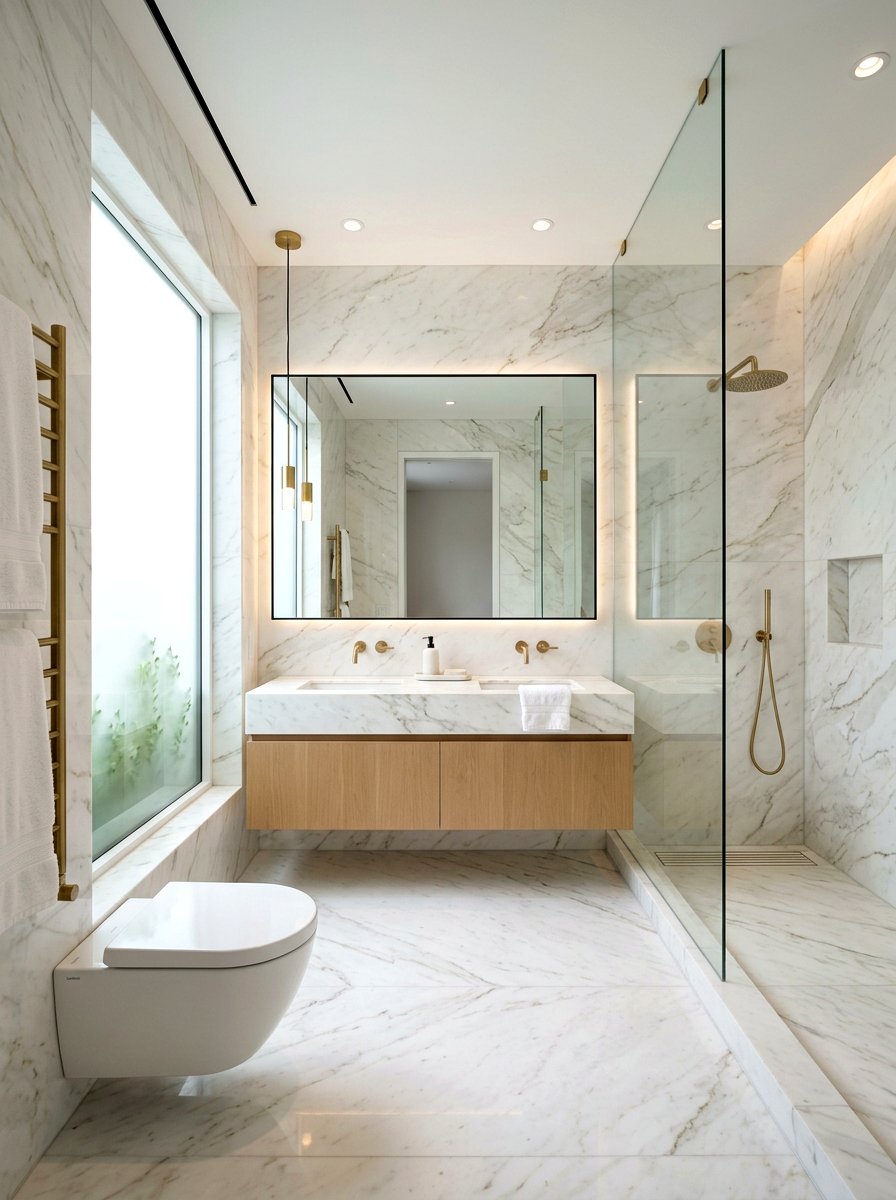 Neutral Marble Bathroom - 30 quiet luxury bathroom ideas