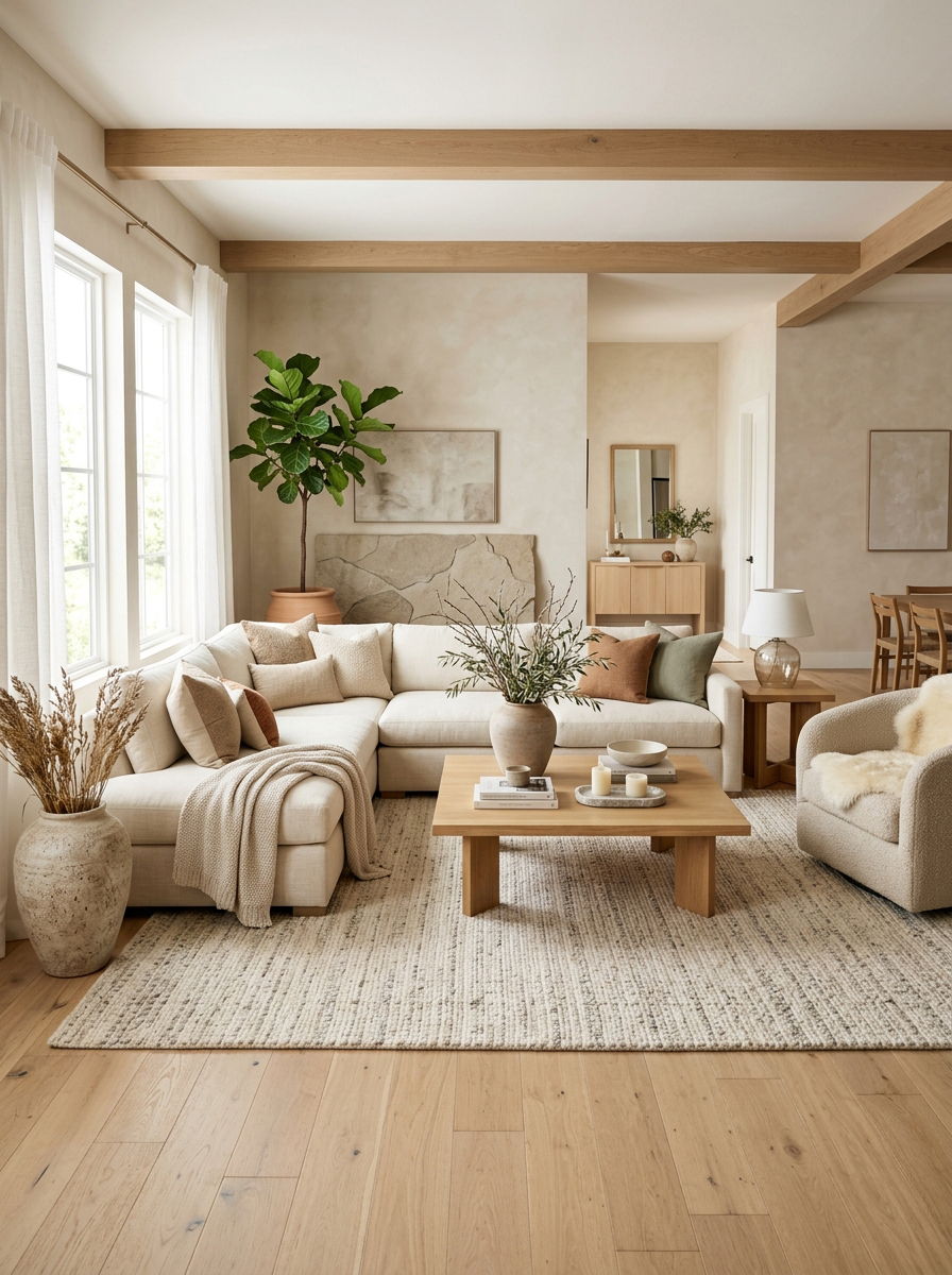 Neutral Organic Modern Living Room - 30 organic modern living space ideas