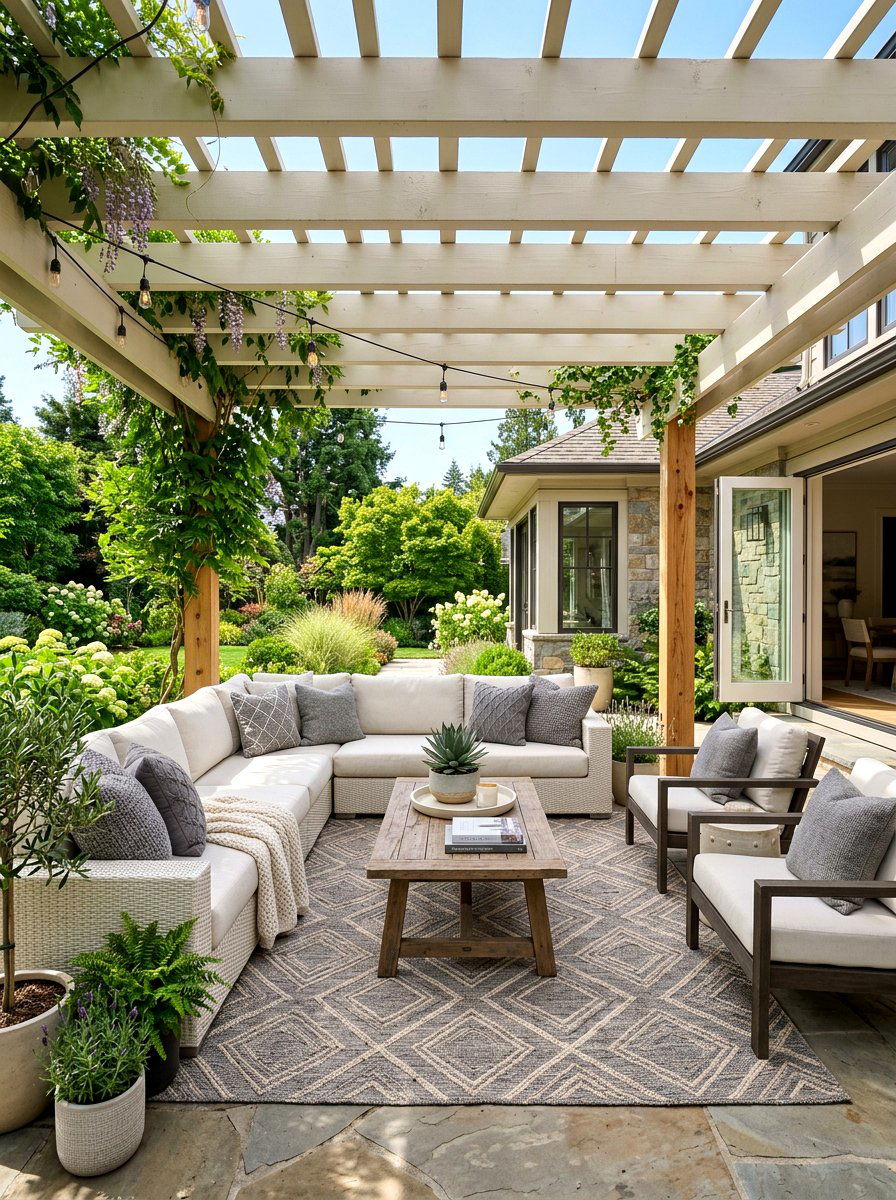 Neutral Outdoor Living Room - 30 transitional patio ideas
