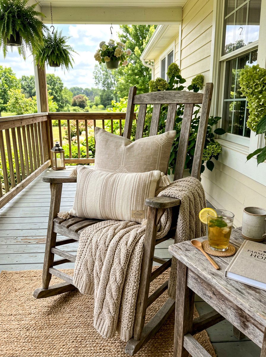 Neutral Outdoor Pillow - 30 farmhouse porch decor ideas