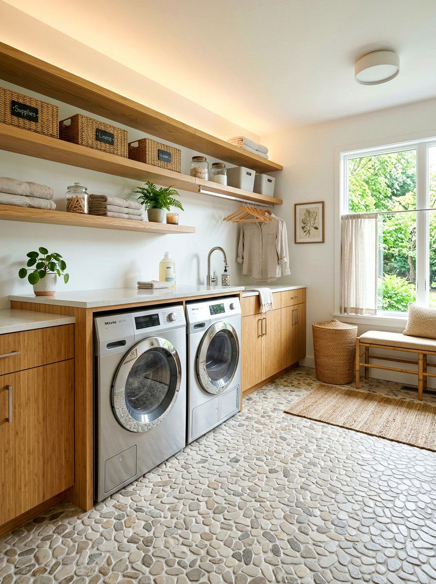 Neutral Pebble Tile - 30 laundry room floor tile ideas