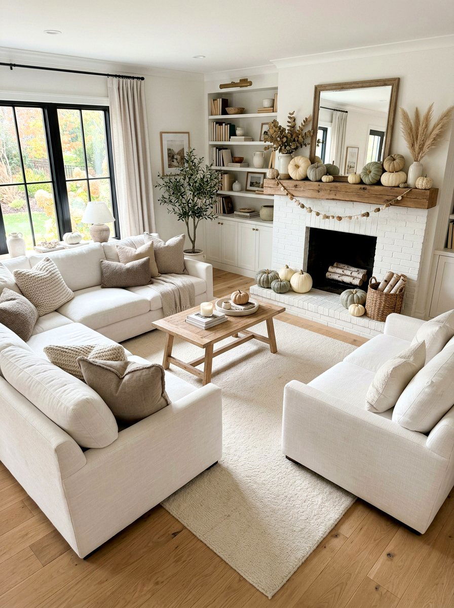 Neutral Pumpkins For Fireplace - 30 fall mantel styling ideas